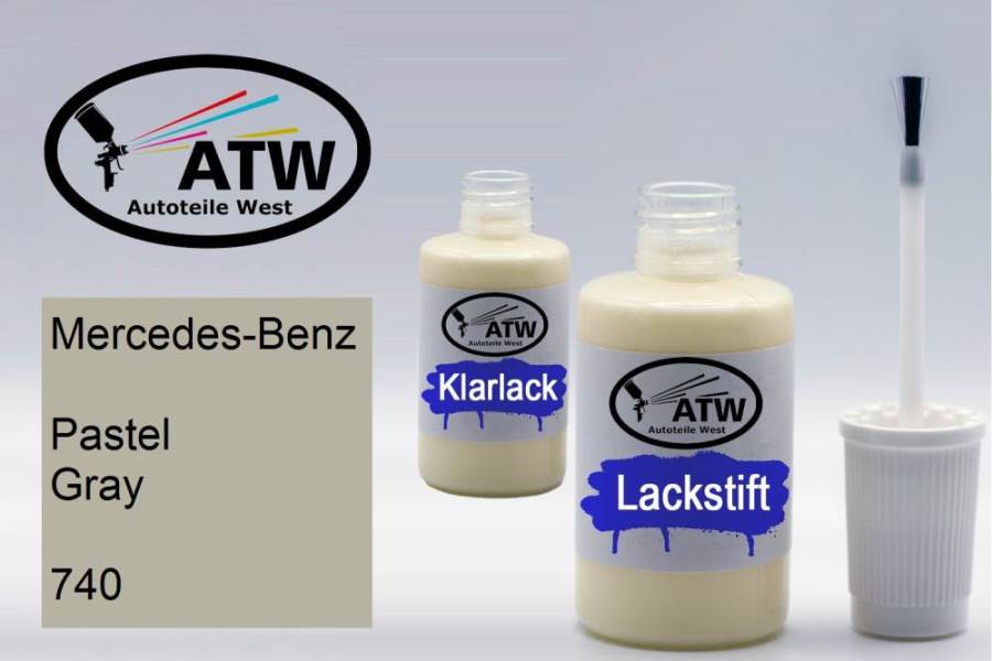 Mercedes-Benz, Pastel Gray, 740: 20ml Lackstift + 20ml Klarlack - Set, von ATW Autoteile West.